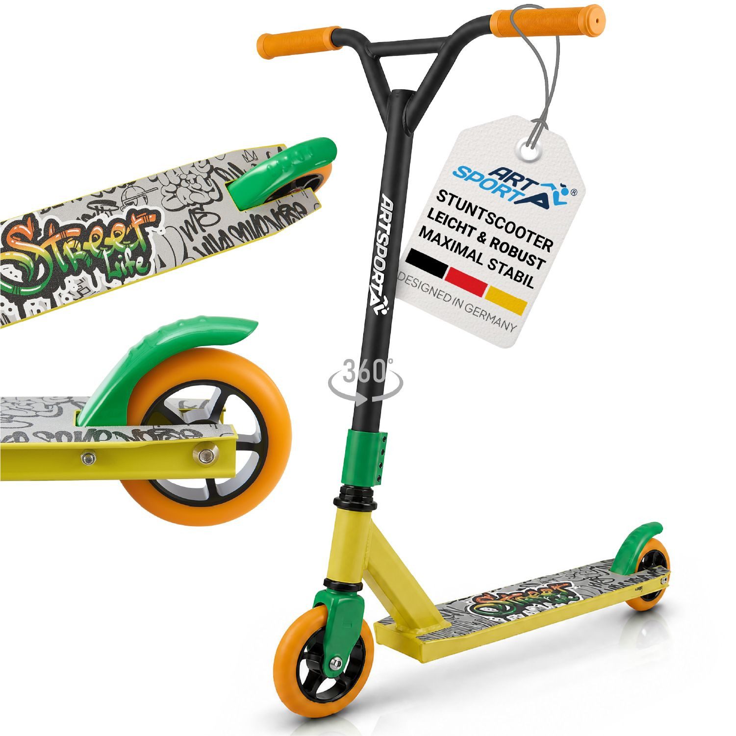 ArtSport Stuntscooter Street Life, Alu Core, 360°-Lenker mit TPR-Grips, stabil und leicht