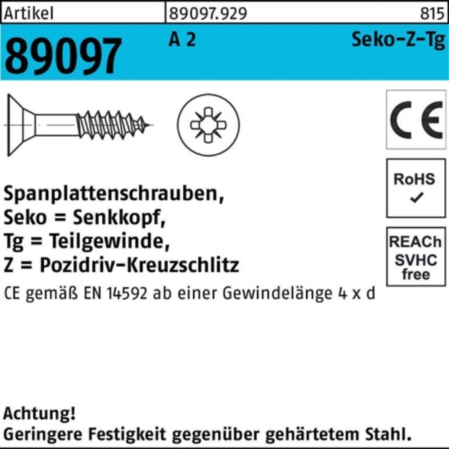Reyher Spanplattenschraube 200er Pack Spanplattenschraube R 89097 SEKO PZ TG 6x 80-Z A 2 200 Stü | Schrauben