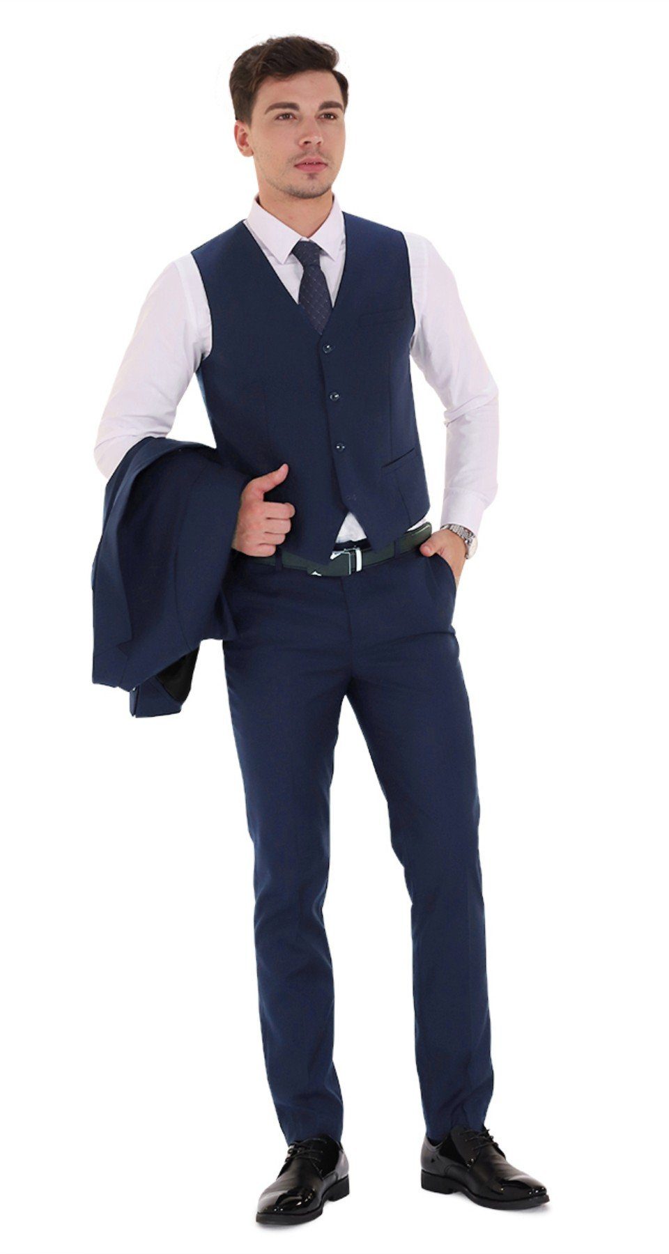 Hose) tlg, Herrenanzug Business & Slim Anzug Navyblau Weste für Fit Sakko XY03-3P (3 & Allthemen