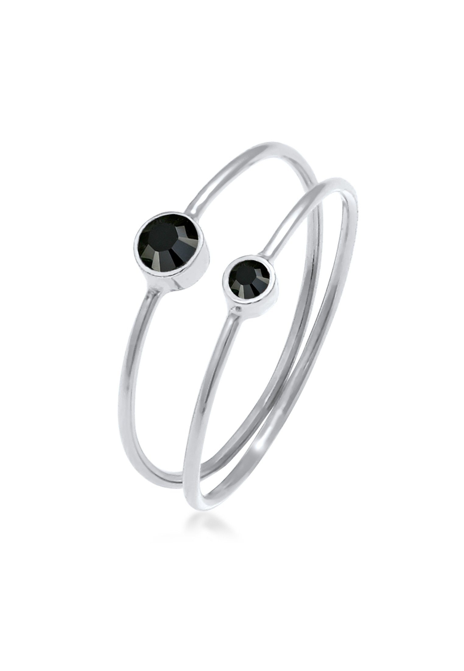 Ring-Set Schwarz Kristalle (2 tlg) 925 Silber