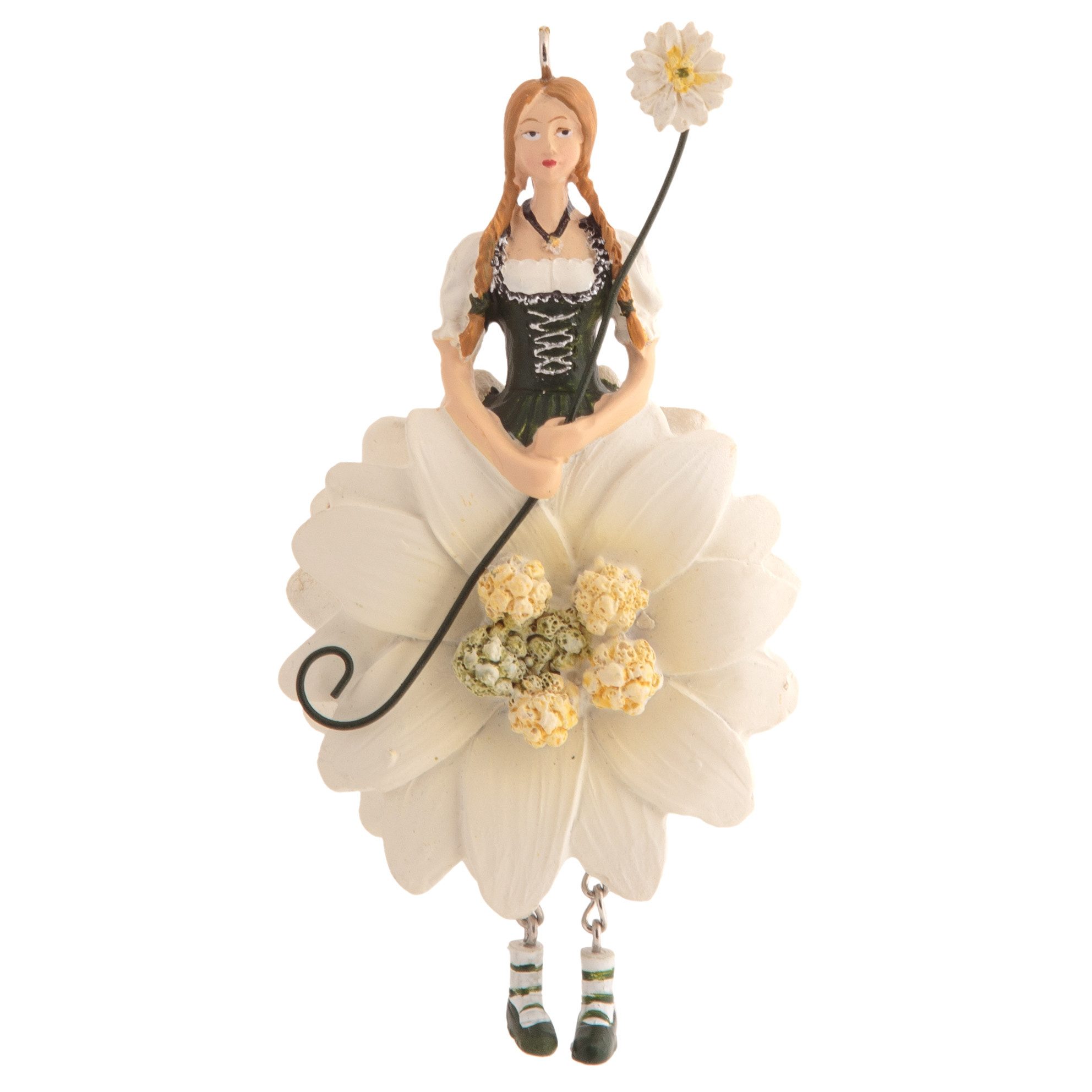 ROSEMARIE SCHULZ Heidelberg Dekofigur Blumenmädchen Edelweiss Dekohänger Kunstblume Deko-Objekt, Handbemalte Figur aus Polyresin