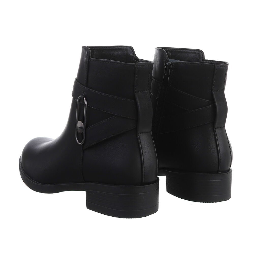 Flache Stiefeletten in Freizeit Schwarz Blockabsatz Damen Ital-Design Stiefelette