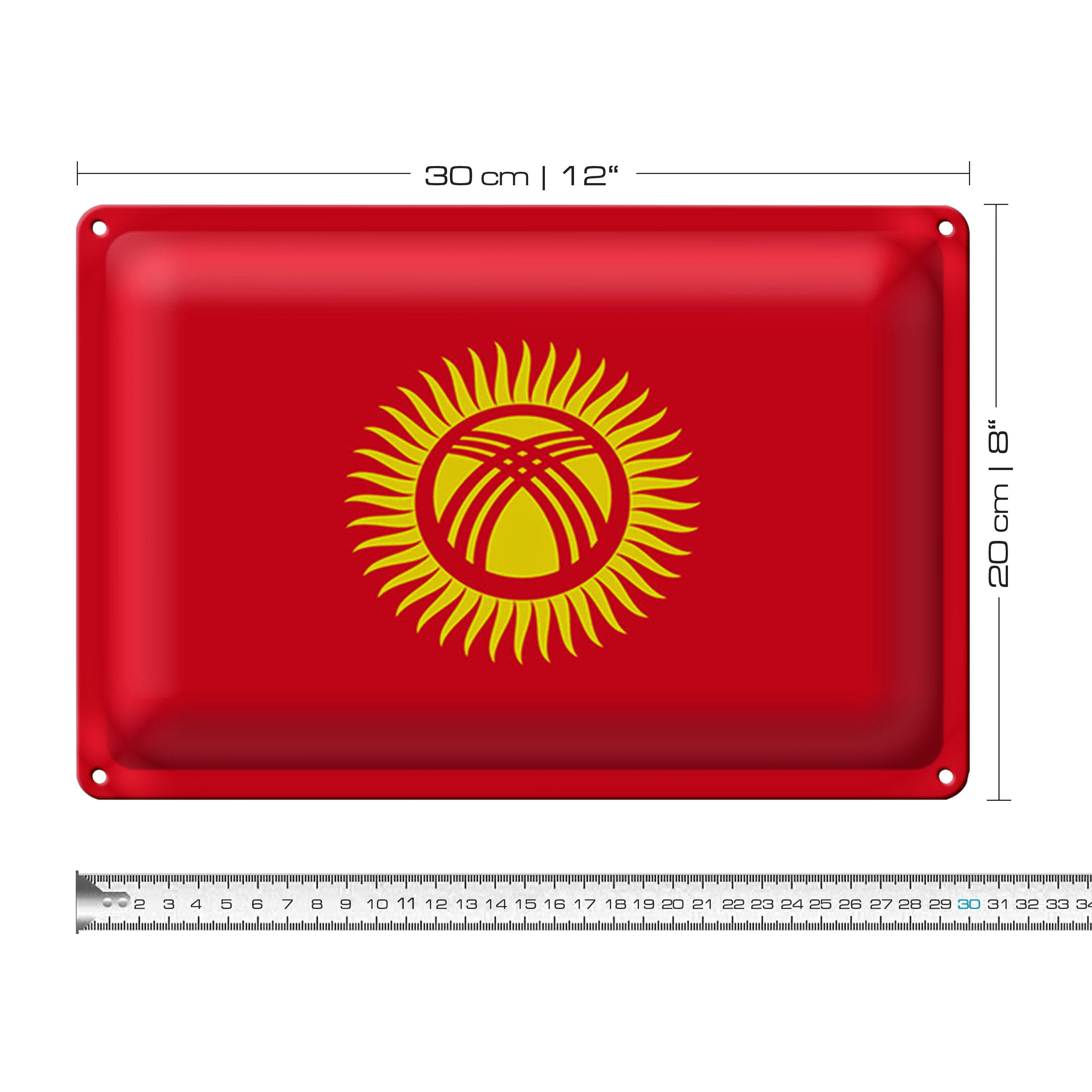 Roomando Metallschild Blechschild Flagge Kirgisistan 30x20cm Flag of Kyrgyzstan