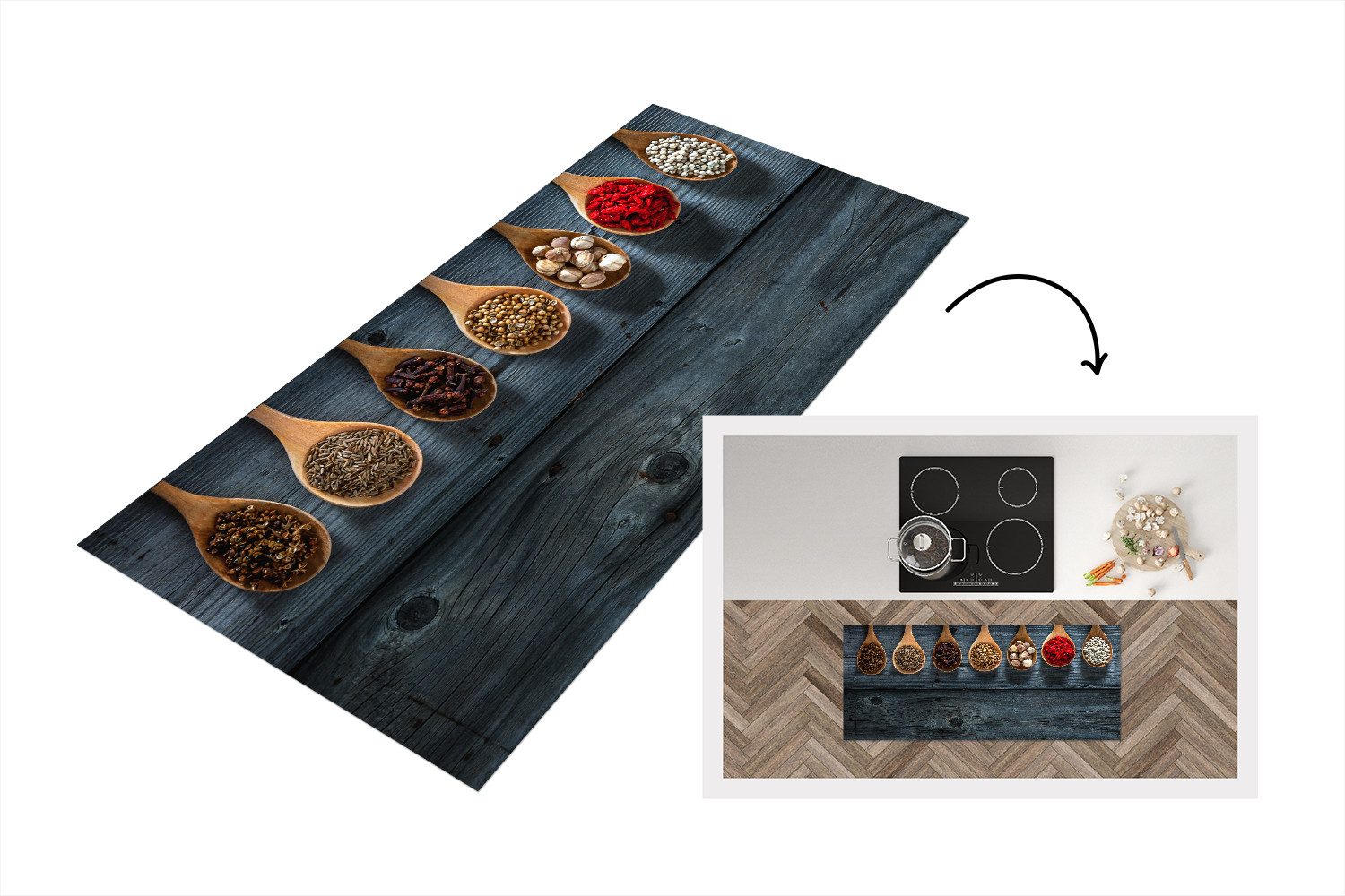 MuchoWow Küchenläufer Gewürze - Löffel - Holz - Küche - Gewürze - Industrie günstig online kaufen