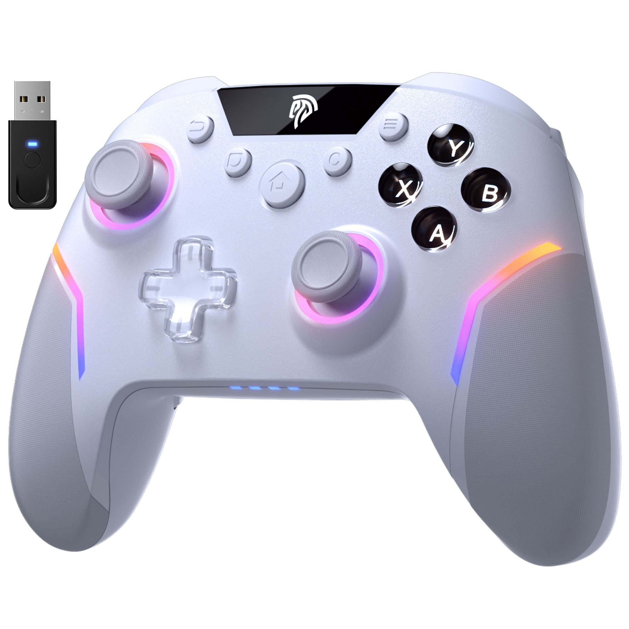 ANYSUN Controller Wireless Gaming Controller mit RGB-Hintergrundbeleuchtung Controller (Bluetooth Controller mit 2 in 1 Trigger & abnehmbare Hall Joystick, & Mechanische Tasten, 6 Achsen Gyro, Kompatibel mit PC/Switch/Handy)