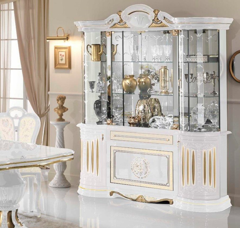 JVmoebel Vitrine Vitrine Italienische Möbel Wohnzimmer Schrank Weiß Gold  Glasvitrine Schränke Neu, Maße (B/T/H): Vitrine : 173 * 50 * 213 cm