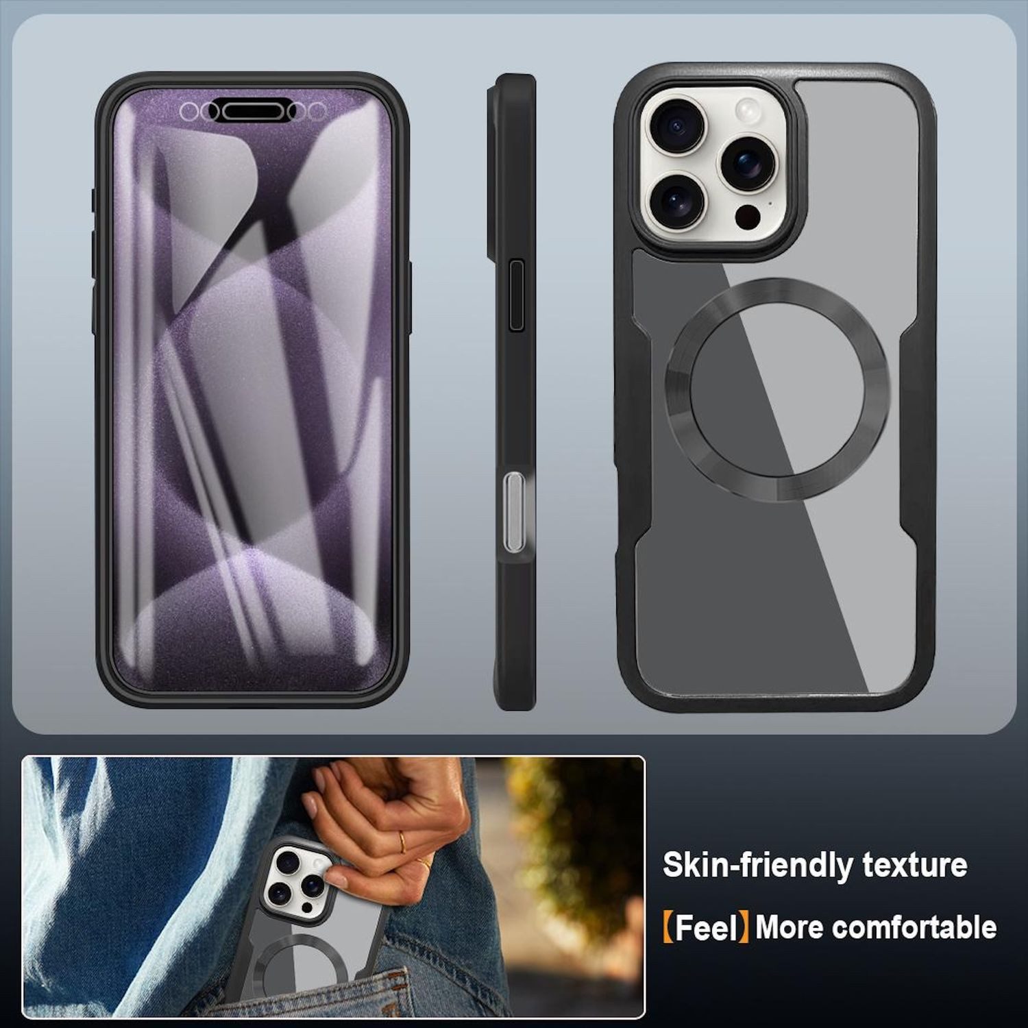 Wigento Handyhülle Für Apple iPhone 17 Pro Max MagSafe Full Body Acryl TPU Hülle Blau, MagSafe 360 Grad Schutz Schutz Hülle – Bild 4 von 5