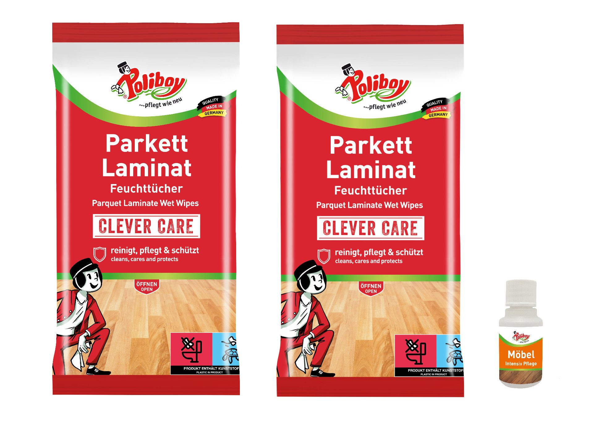 poliboy Parkett & Laminat Putztücher - 2x15 Tücher - mit Probe Reinigungstücher (30x22 cm, zur Reinigung speziell für Parkett- und Laminatböden - Made in Germany)