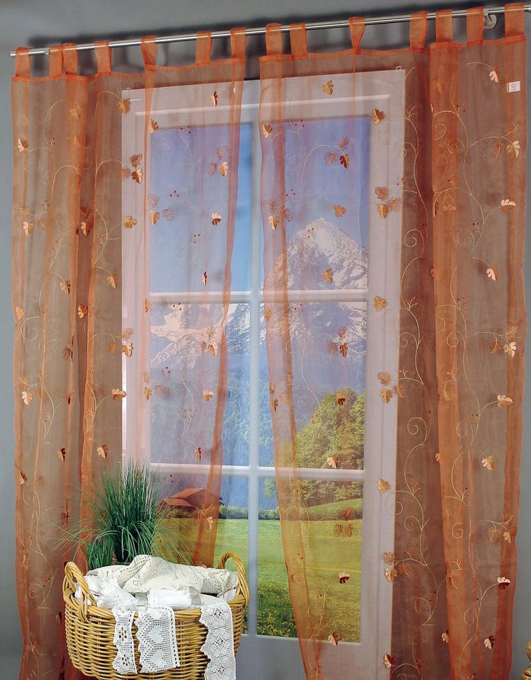 (1 Schlaufenschal OF Motiv ART HOME St), mit herbstlichen DECO, transparent, Gardine HOSSNER Schlaufen Mondsee, -