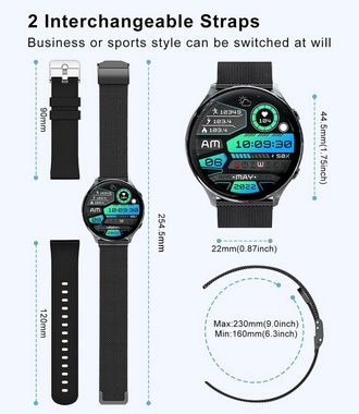 Fitonme Smartwatch (1,39 Zoll, Android iOS), Damen mit Telefonfunktion HD Fitnessuhr Runde mit 110+ Sportmodi SpO2