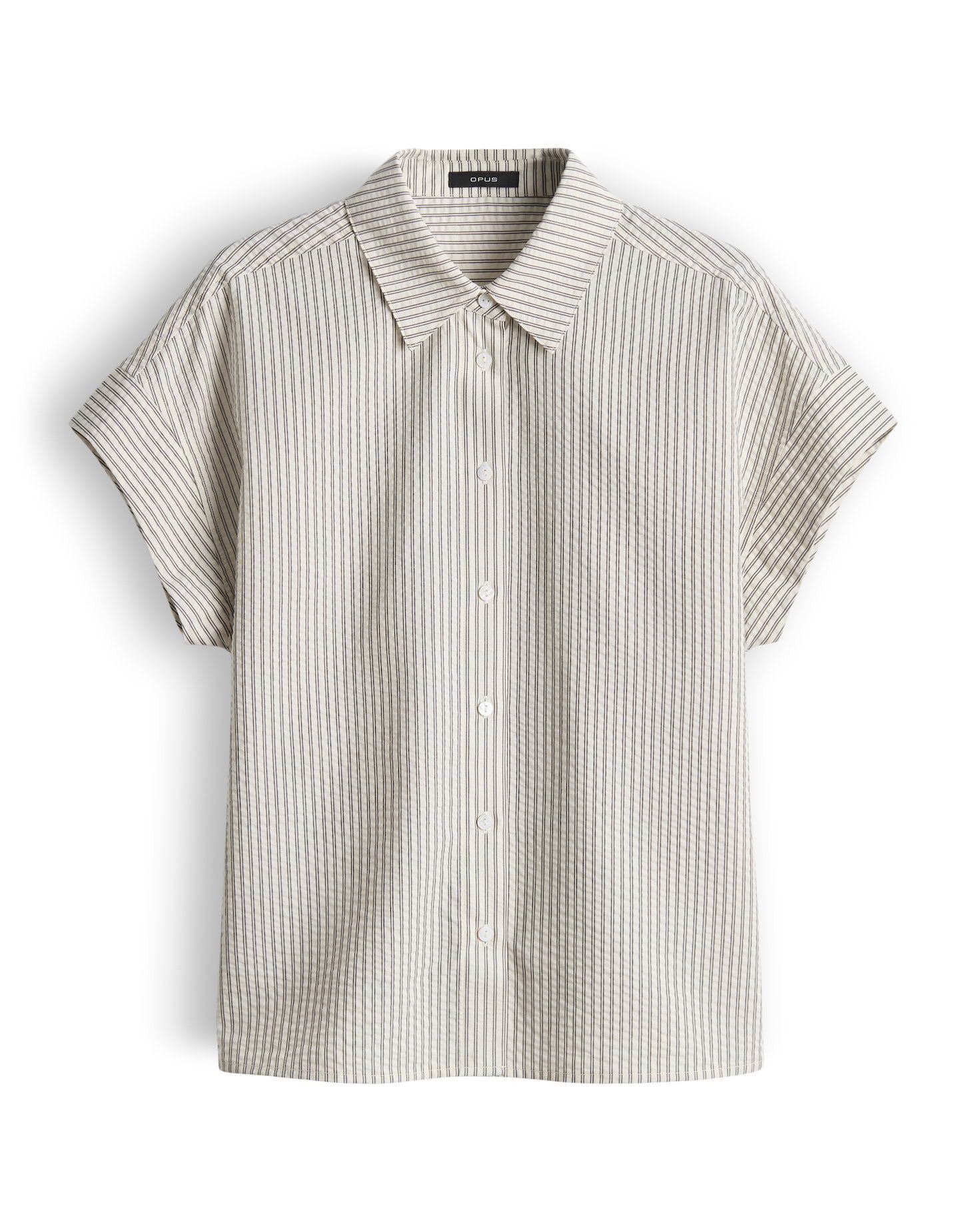 OPUS Kurzarmbluse Falvia stripe aus Webware mit Seersucker Struktur Perlmuttknöpfe verleihen dem Look feine Eleganz