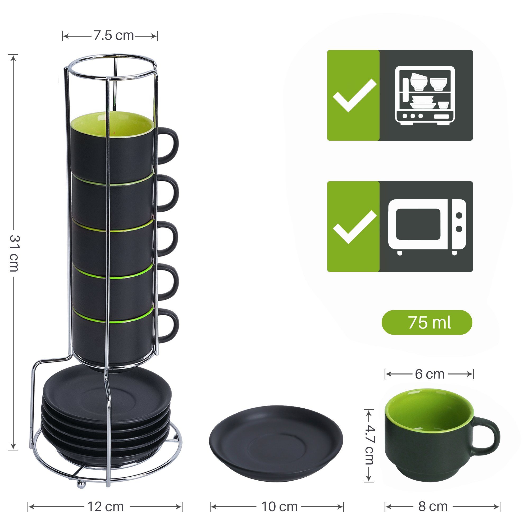 MiaMio Espressotasse Espressotassen Set Le Papillon Kollektion (6 x 75ml)