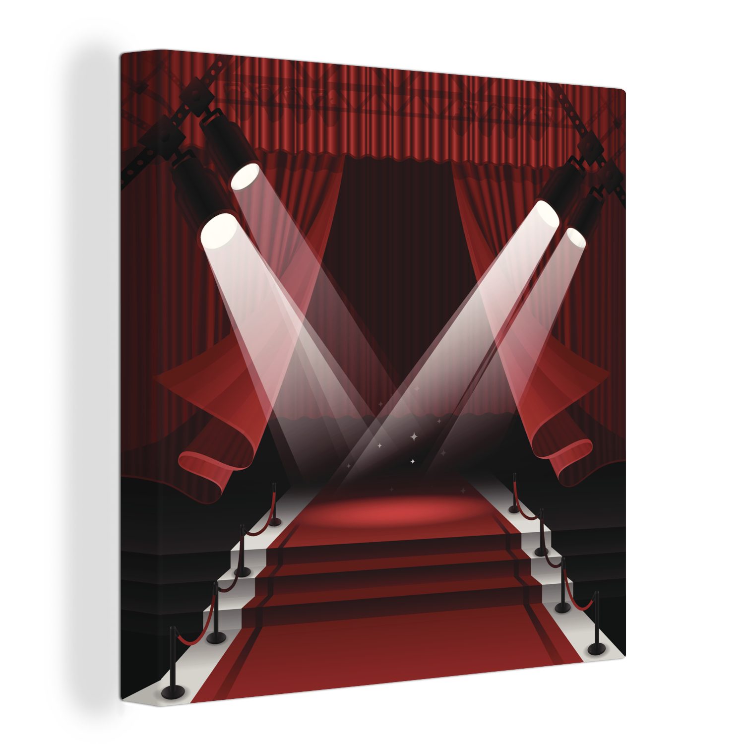 OneMillionCanvasses® Leinwandbild Eine Illustration von Scheinwerfern auf dem roten Teppich in Hollywood, (1 St), Leinwand Bilder für Wohnzimmer Schlafzimmer