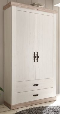 Furn.Design Garderobenschrank Rovola (Schuhschrank in Pinie weiß, 2-türig, 107 x 201 cm) mit variabler Inneneinteilung