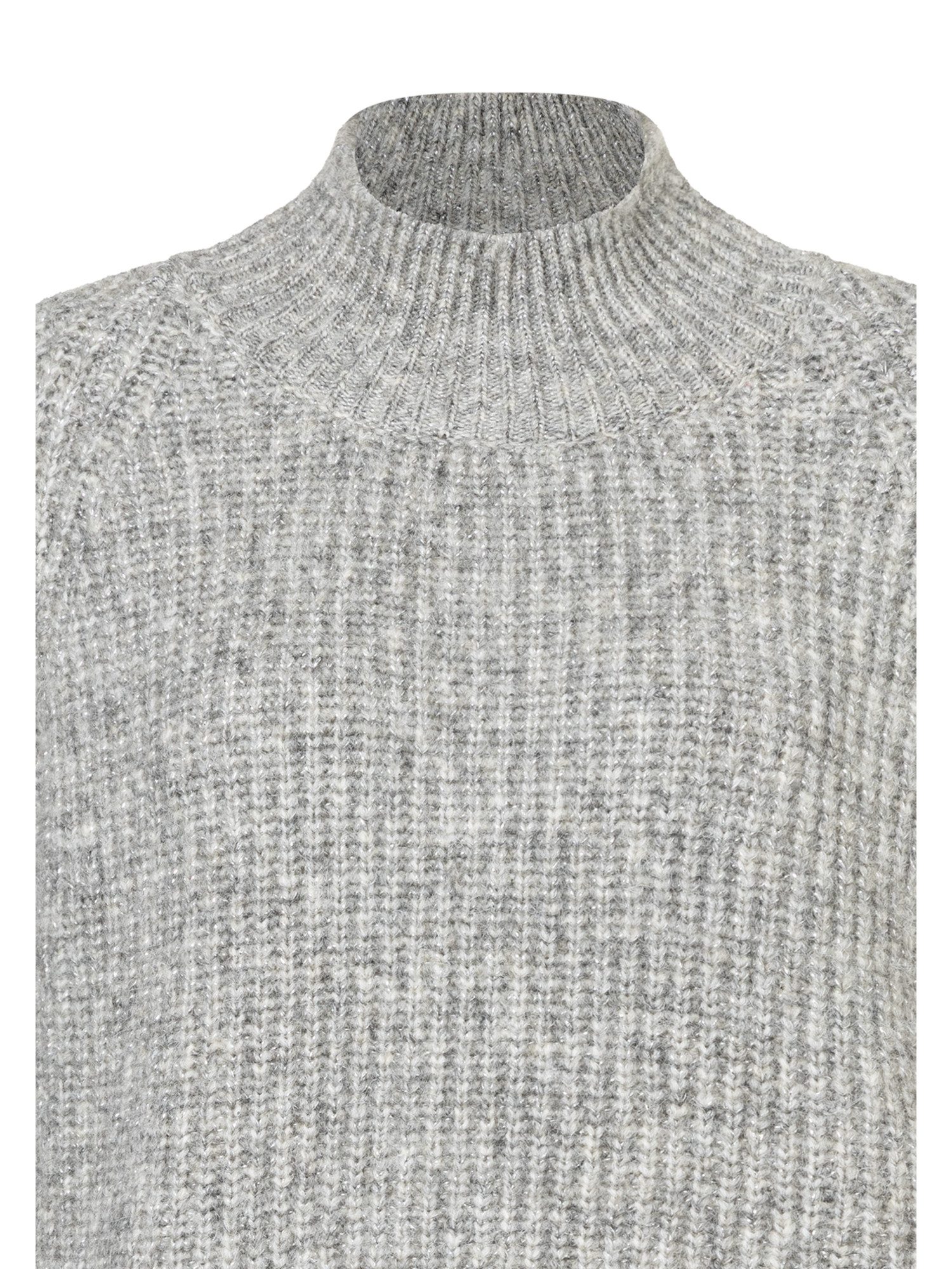 MORE&MORE Rundhalspullover schimmernder Rippstrickpullover