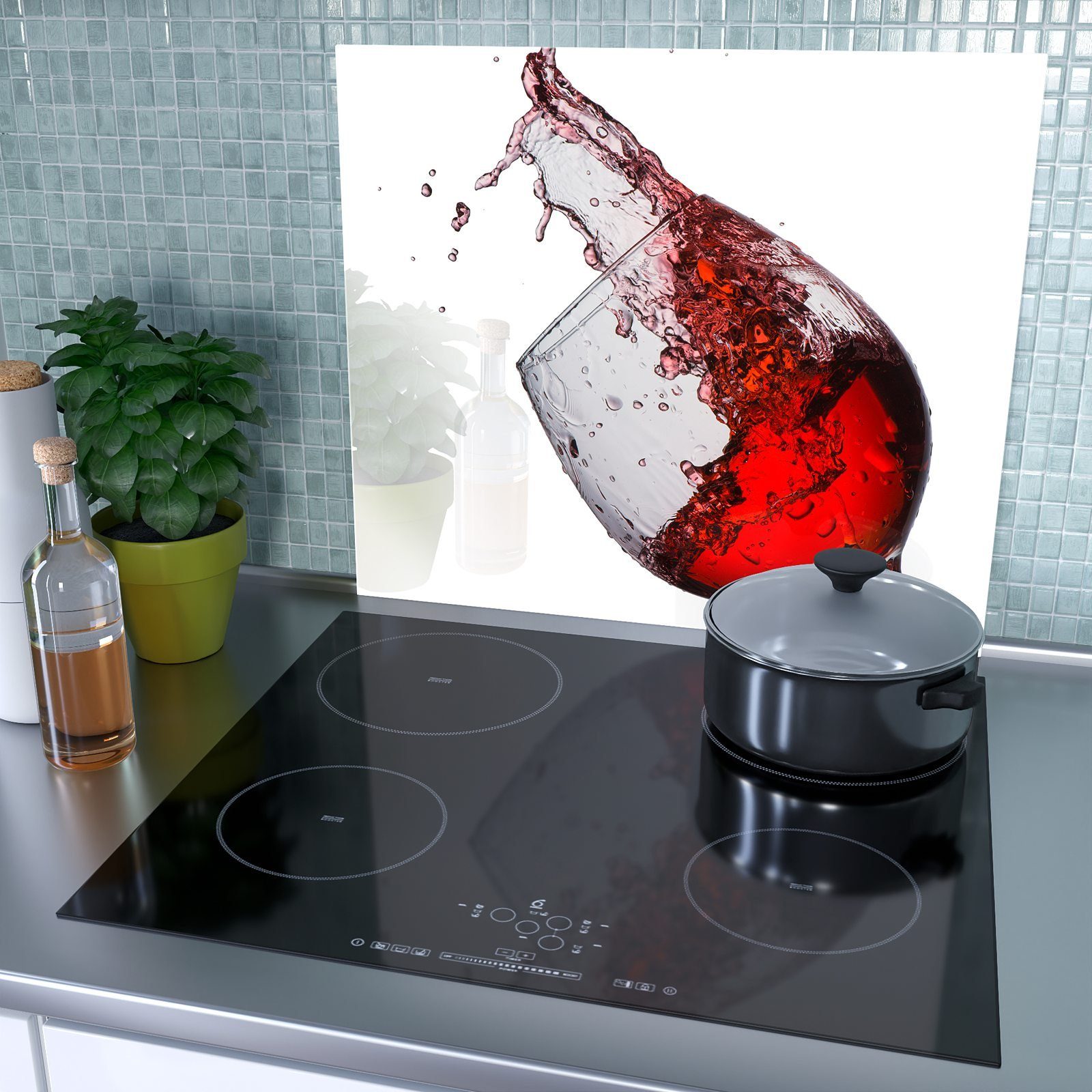 Herdabdeckplatte Rotweinglas aus mit Splash, (1 Primedeco Herd-Abdeckplatte tlg) Spritzschutz Glas, Glas