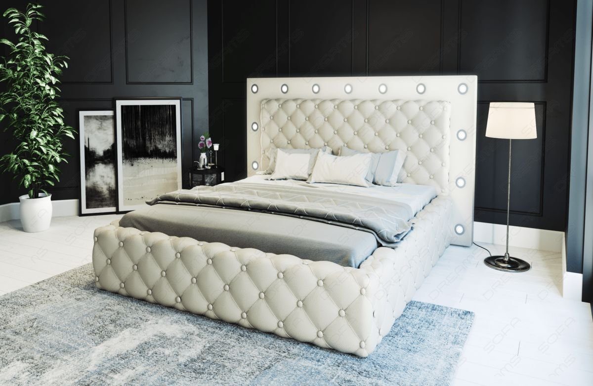 Sofa Dreams Boxspringbett Alessandria Bett Kunstleder Premium Komplettbett mit LED Beleuchtung, mit Topper