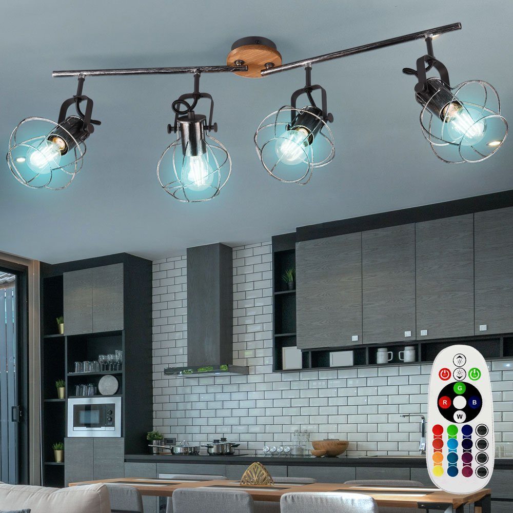 etc-shop LED Deckenleuchte, Leuchtmittel inklusive, Warmweiß, Farbwechsel, Retro Spot Leiste Käfig Decken Leuchte Fernbedienung Lampe