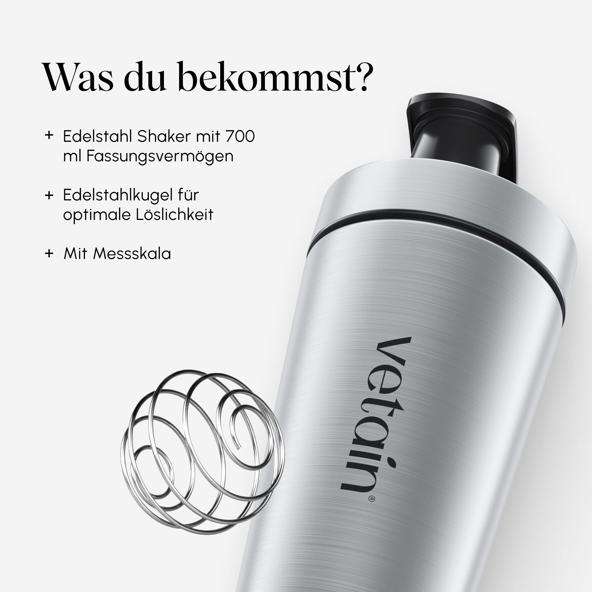 VETAIN Protein Shaker Edelstahl 700ml - 100% Auslaufsicher, Außen gravierte Messskala - Frei von BPA & DEHP - Spülmaschinenfest – Bild 5 von 5