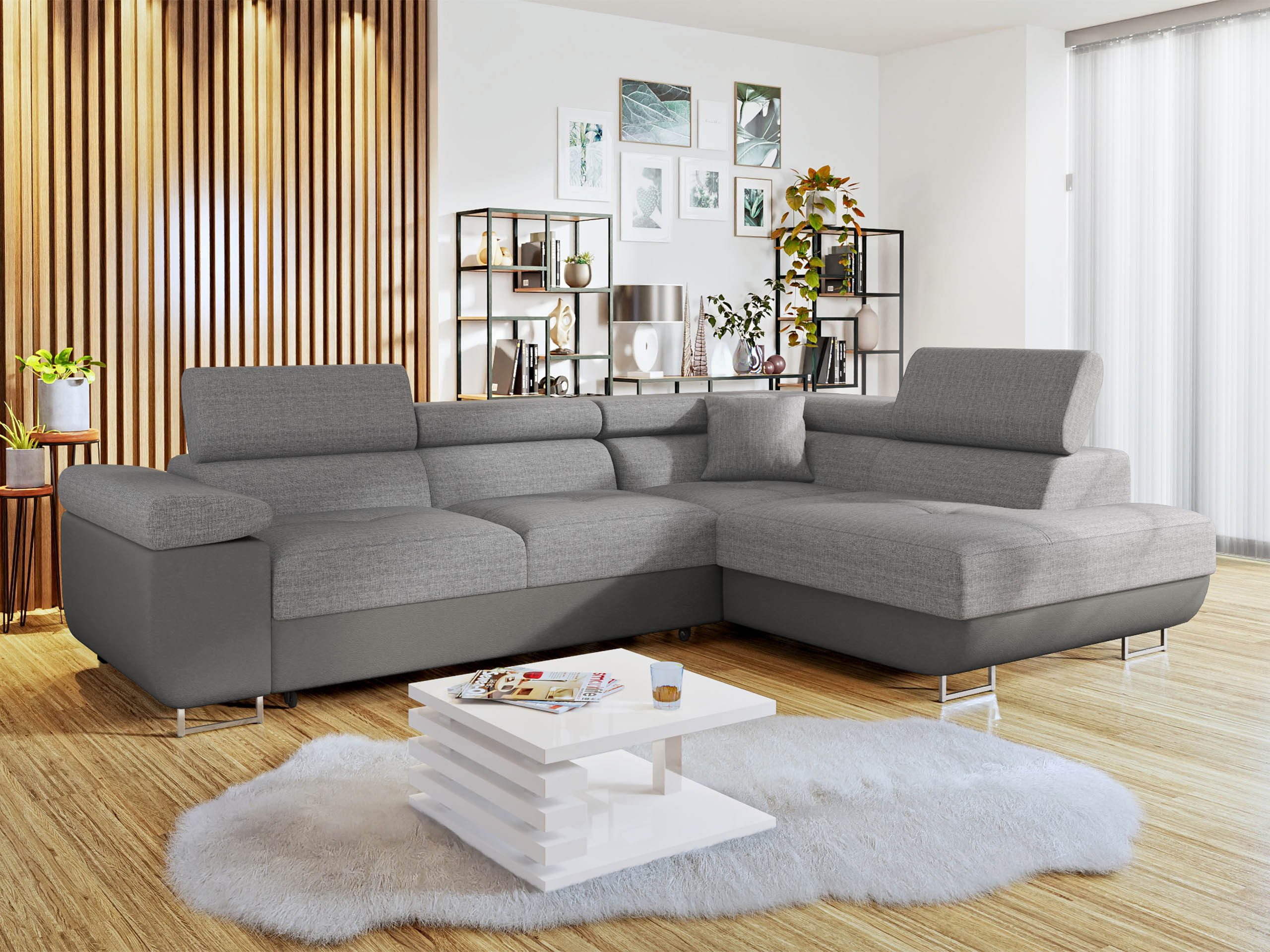 MIRJAN24 Ecksofa Torezio, mit Bettkasten und Schlaffunktion, Einstellbare Kopfstützen, 274x203x70-90 cm