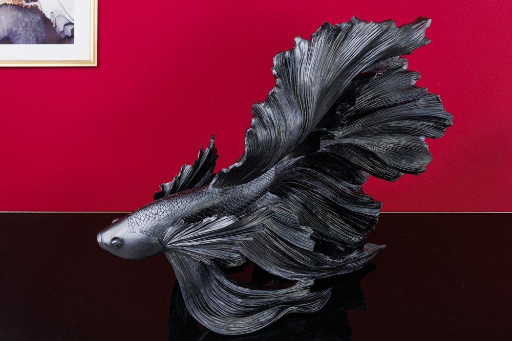 riess-ambiente Tierfigur CROWNTAIL 60cm · · Betta 1 (Einzelartikel, · Jungle · Urban St), Wohnzimmer schwarz Kampffisch Skulptur Kunststein