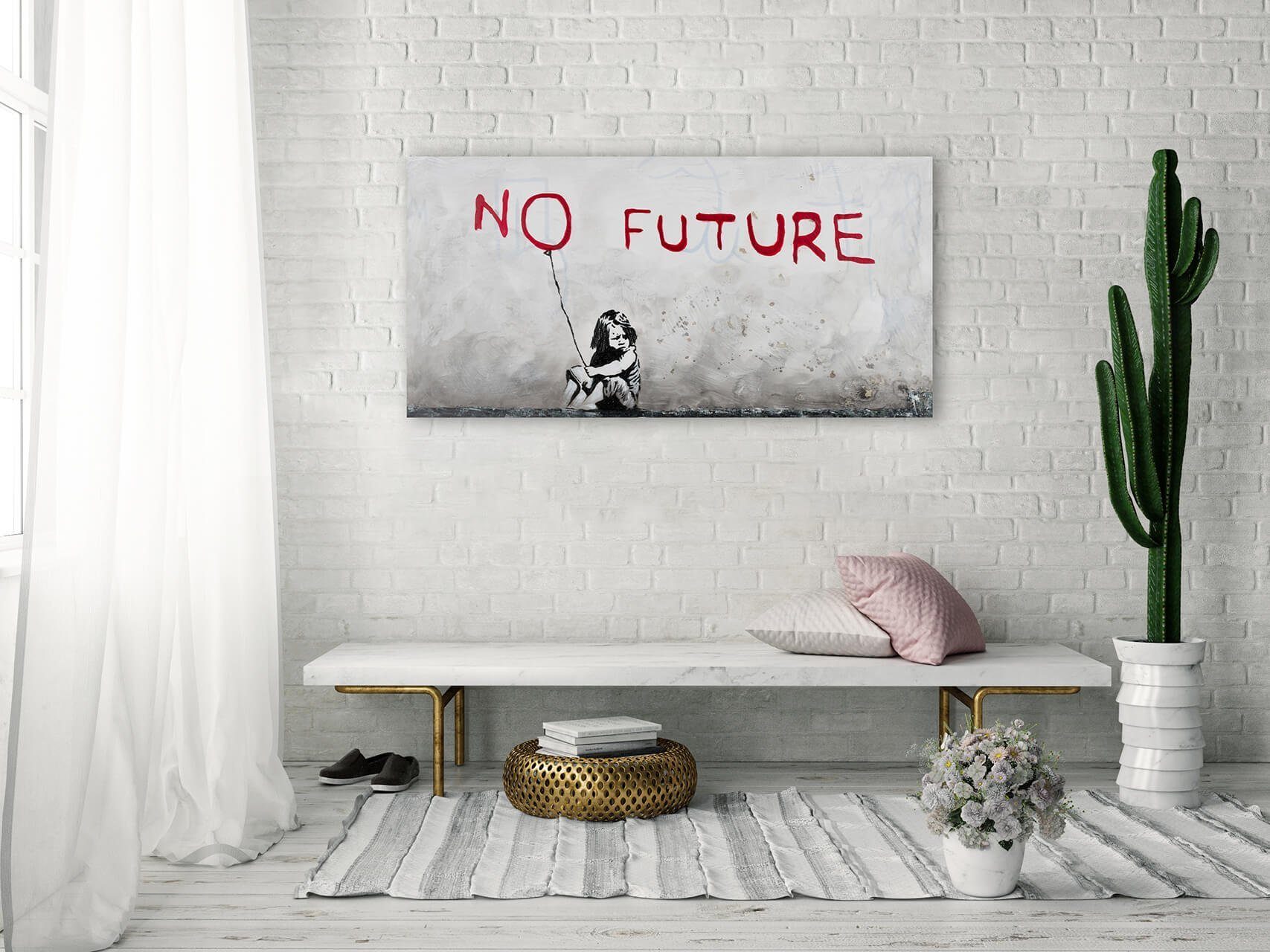 KUNSTLOFT Gemälde Banksy's HANDGEMALT Future 100% Wandbild 120x60 Wohnzimmer Leinwandbild cm, No