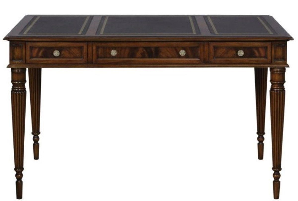 Casa Padrino Schreibtisch Luxus Jugendstil Mahagoni Schreibtisch mit 3 Schubladen Dunkelbraun / Schwarz / Gold 126 x 73 x H. 75 cm - Büromöbel - Luxus Qualität