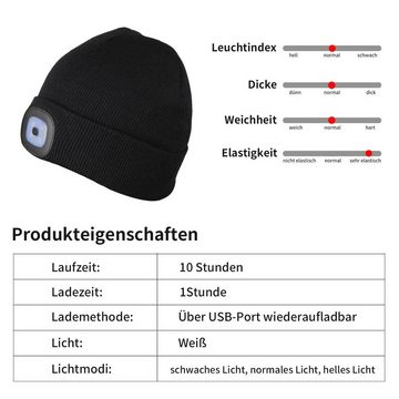 Henreal Strickmütze Strickmütze mit Licht Unisex-Winterwärmer-Strickkappe, USB Nachladbare USB-aufladbar LED Lampe mit drei einstellbare Stufen