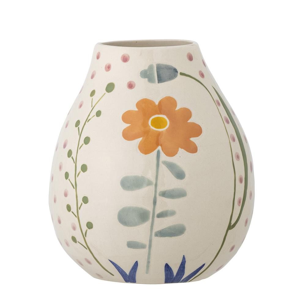 Bloomingville Dekovase Taza, Naturfarben aus Steingut mit Blumenmotiv