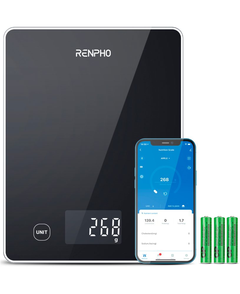 RENPHO Küchenwaage Calibra 1L Smart Nutrition Scale T001, Smarte Küchenwaage für präzise Ernährungstracking & Zielerreichung