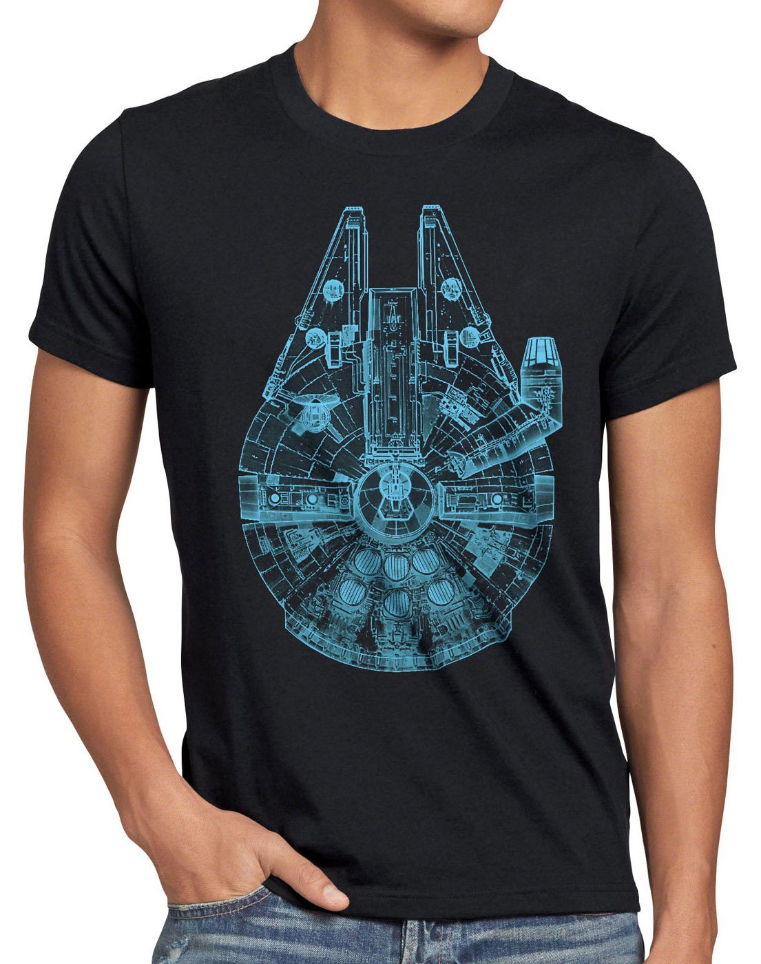 style3 Print-Shirt Herren T-Shirt Millennium Falcon Top View falkon rasender falke | T-Shirts