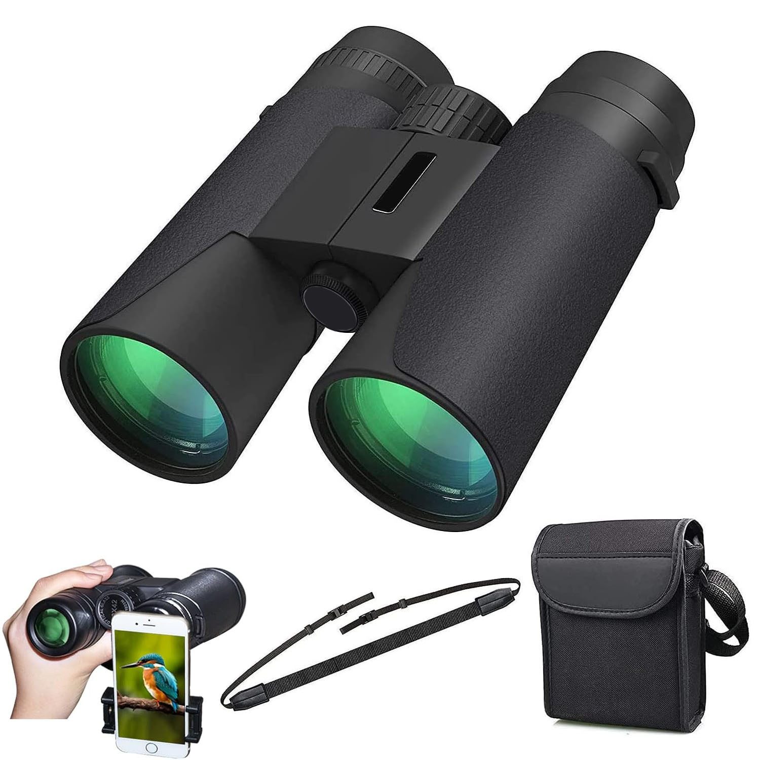 SURFOU 12x42 Fernglas für Erwachsene mit Handyadapter -Ferngläser Erwachsene Binocular (FMC, Wasserdicht, Nebelfest, Doppelfokus-System)
