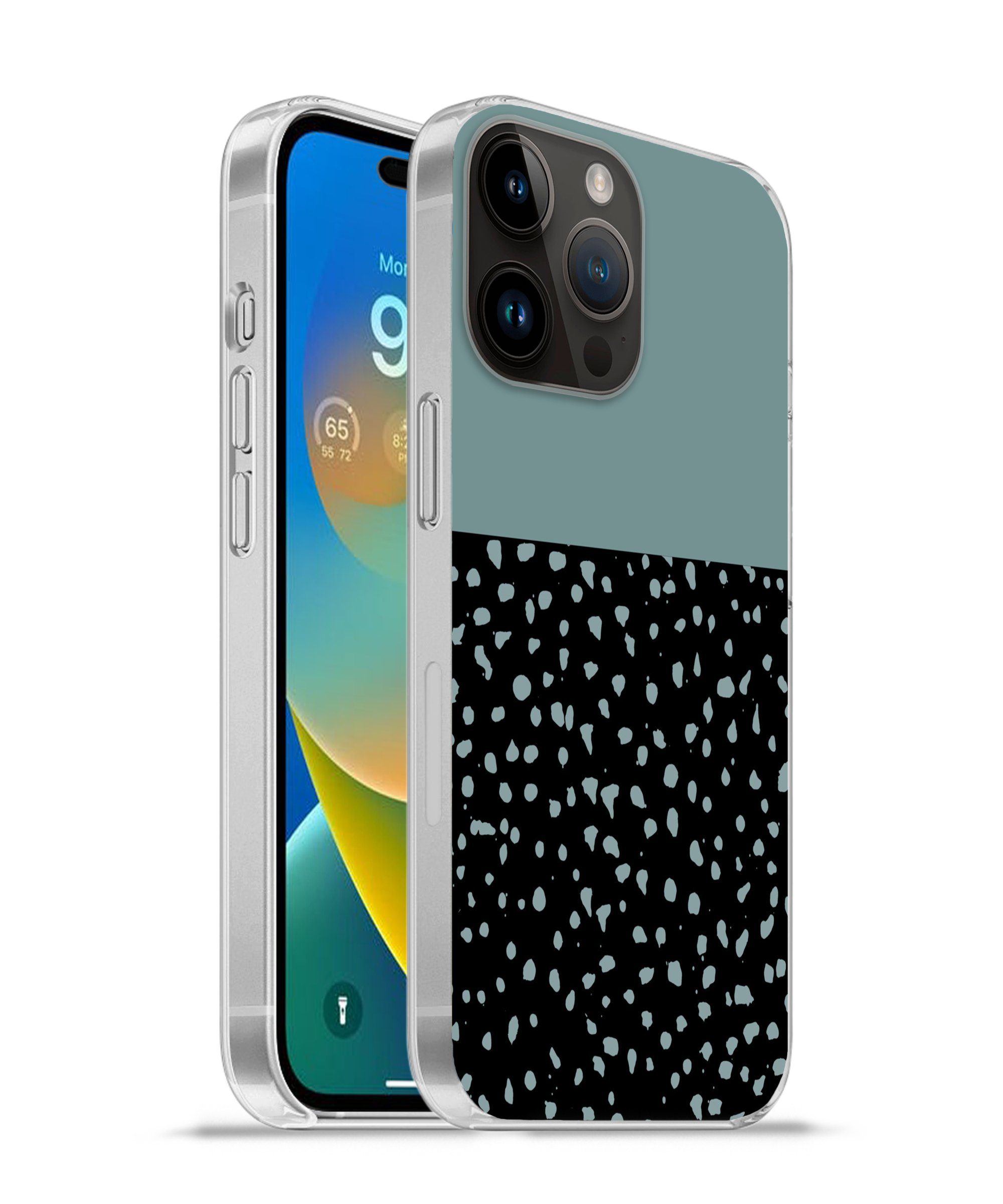 MuchoWow Handyhülle für Apple iPhone 14 Pro Max Polka dots - Grün - Schwarz, Smartphone-Bumper, Print, Handy Schutzhülle Dünn