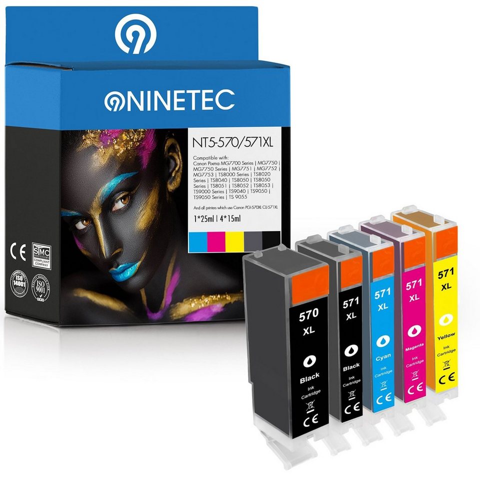 NINETEC 5er Set ersetzt Canon PGI-570 PGI570 CLI-571 CLI571 Tintenpatrone