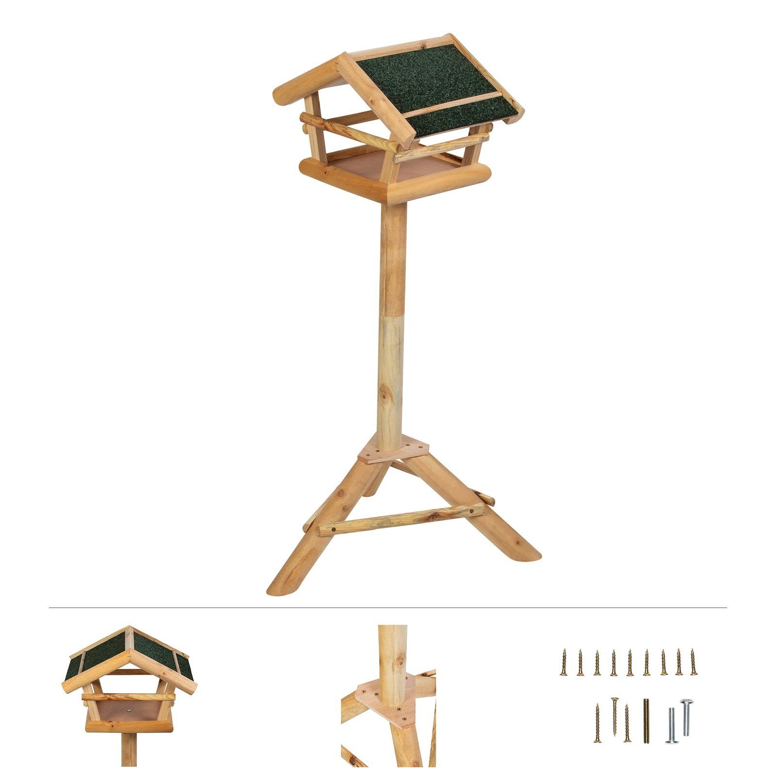 Grafner Futterhaus Futterhaus mit Ständer aus Kiefernholz Vogelhaus, mit Ständer und stabilen Füßen, massives Holz, Spitzdach mit Dachpappe