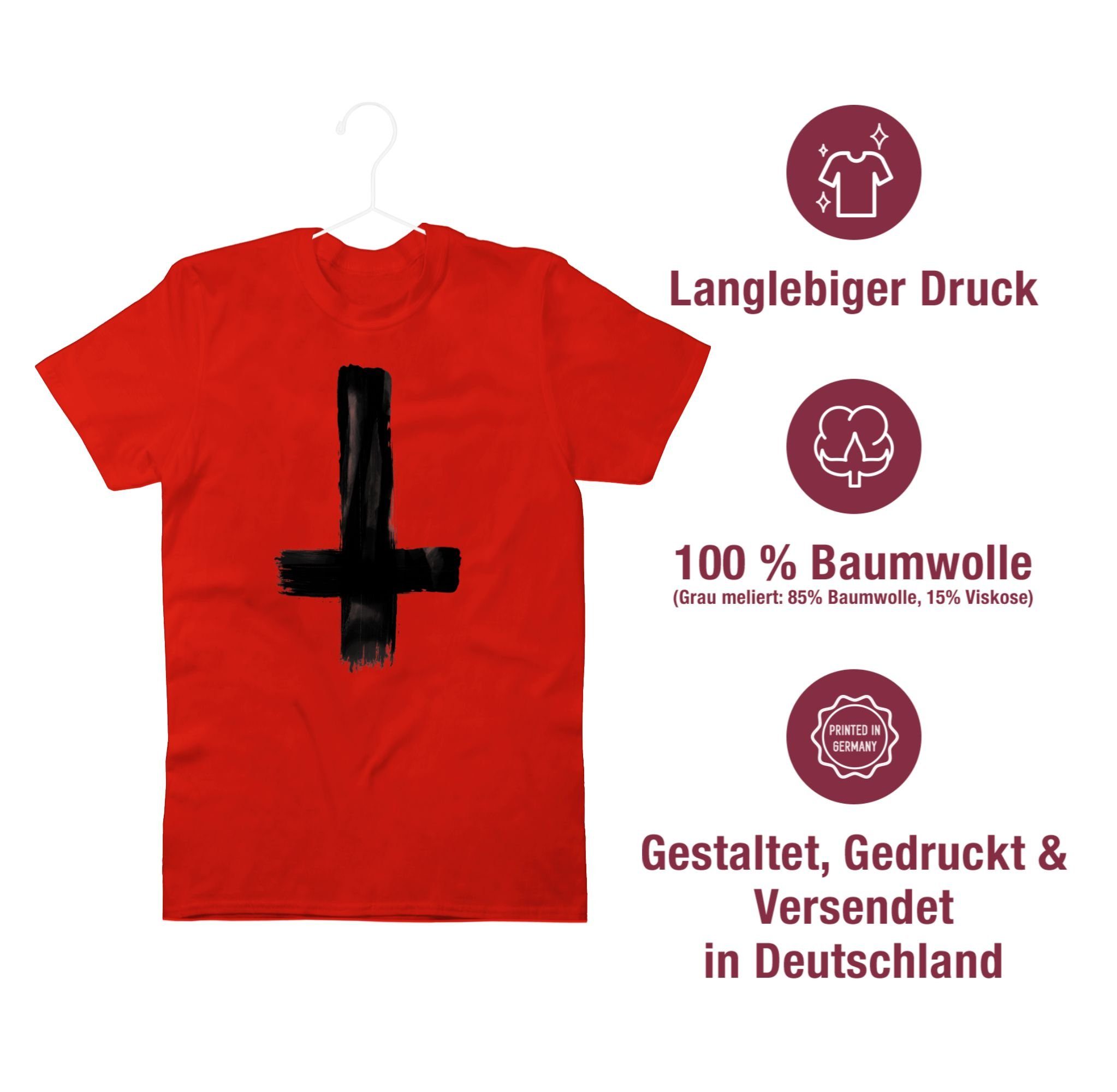Shirtracer Symbol T-Shirt und Kreuz Rot Vintage Outfit Umgedrehtes Zeichen 3
