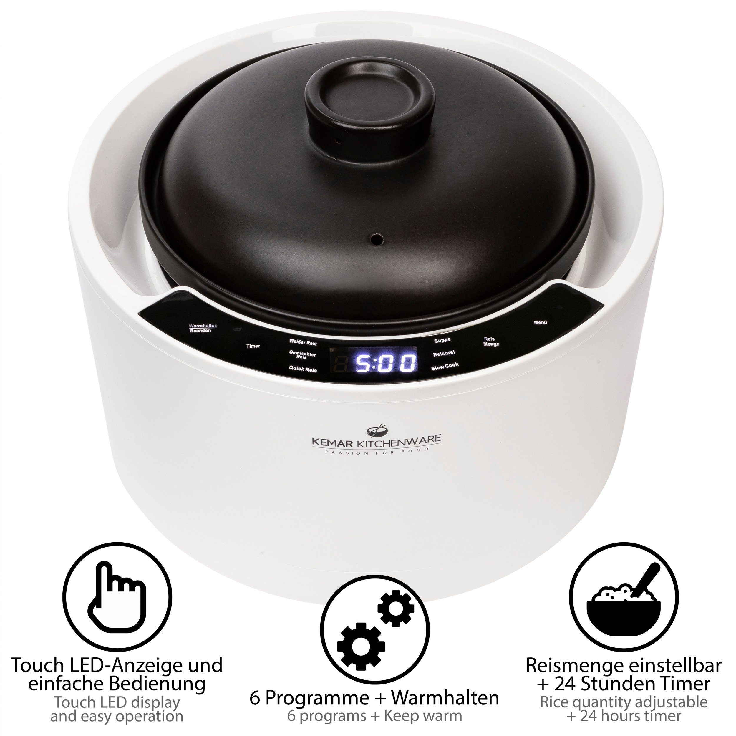 Schüssel, KCC-280, Keramiktopf, 2,50 W, Programme, KeMar l 900 7 Touchdisplay, Multikocher Kitchenware Timer