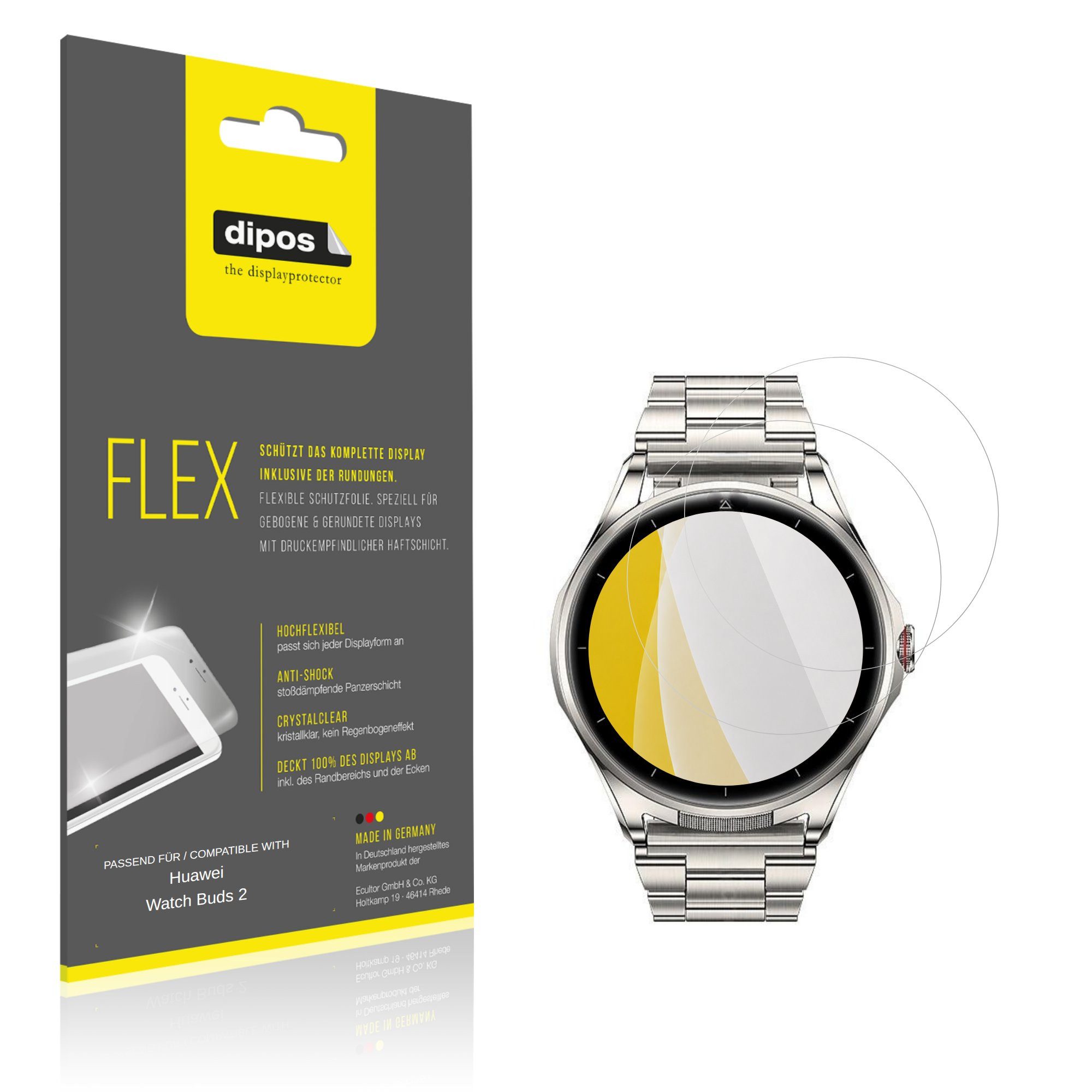 dipos Displayschutzfolie Schutzfolie für Huawei Watch Buds 2, 2 Stück, Displayschutz Schutz Folie Made in Germany