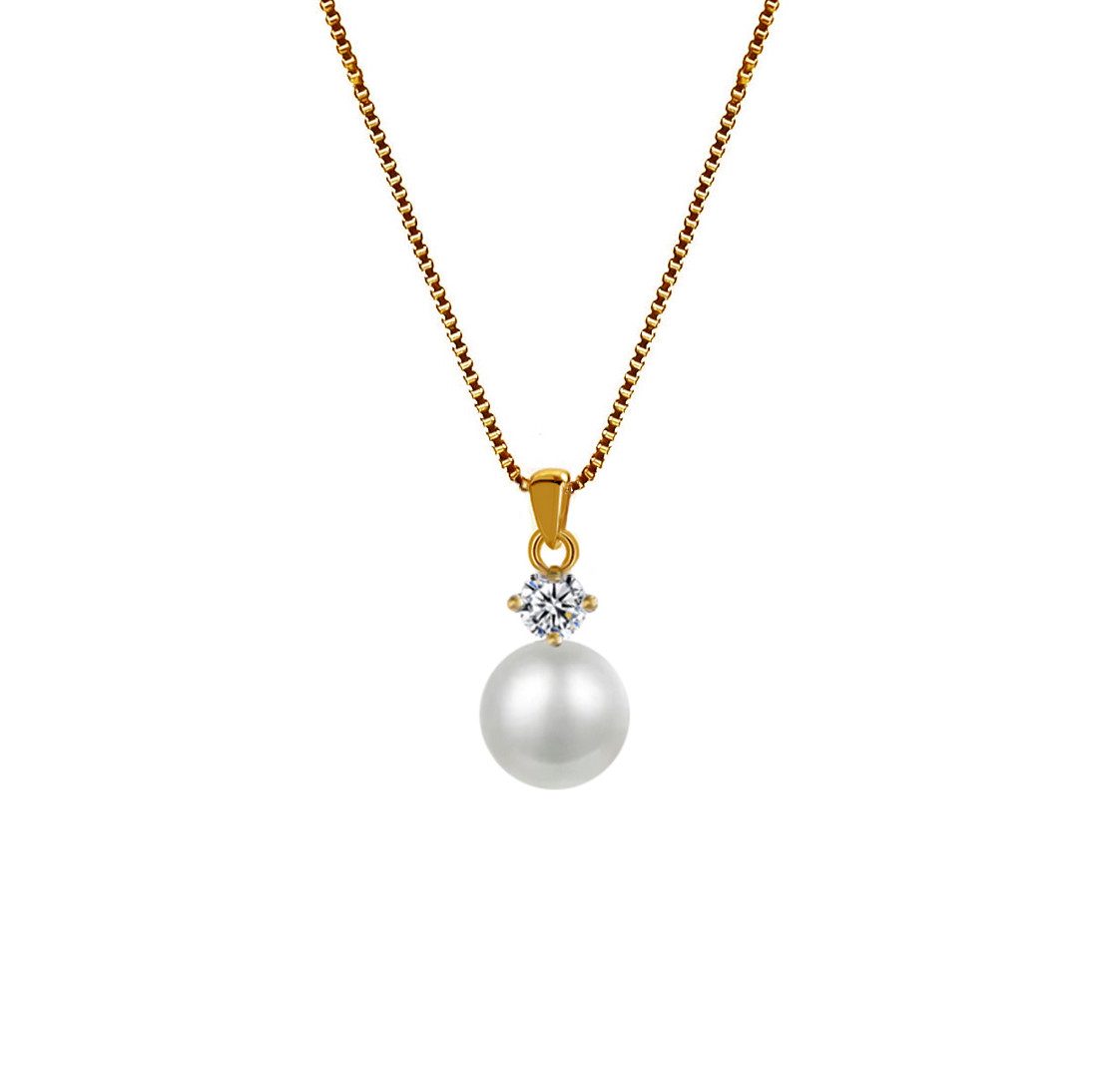 Edellis Kette mit Anhänger Silber Halskette – echte weiße Süßwasserperle 8–9 mm AAA+ mit Zirkon