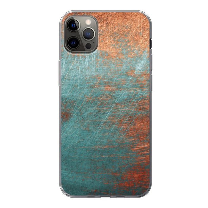 MuchoWow Handyhülle Metall - Rost - Bronze - Blau - Abstrakt - Struktur Handyhülle Apple iPhone 12 Pro Max Smartphone-Bumper Print Handy