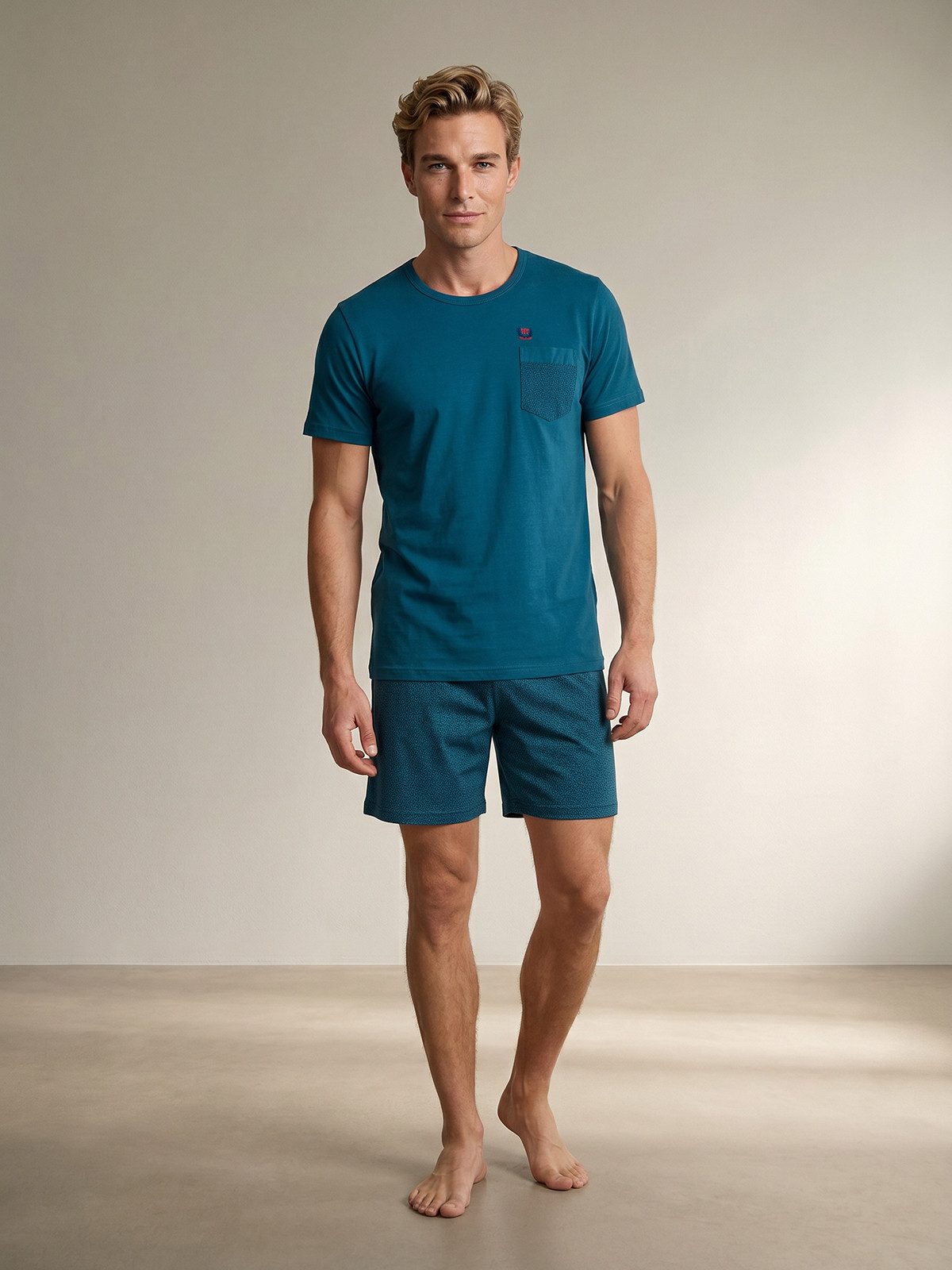 Henry Terre Shorty Paul Dreieck Print Pyjama Set Kurz - Design Shorts