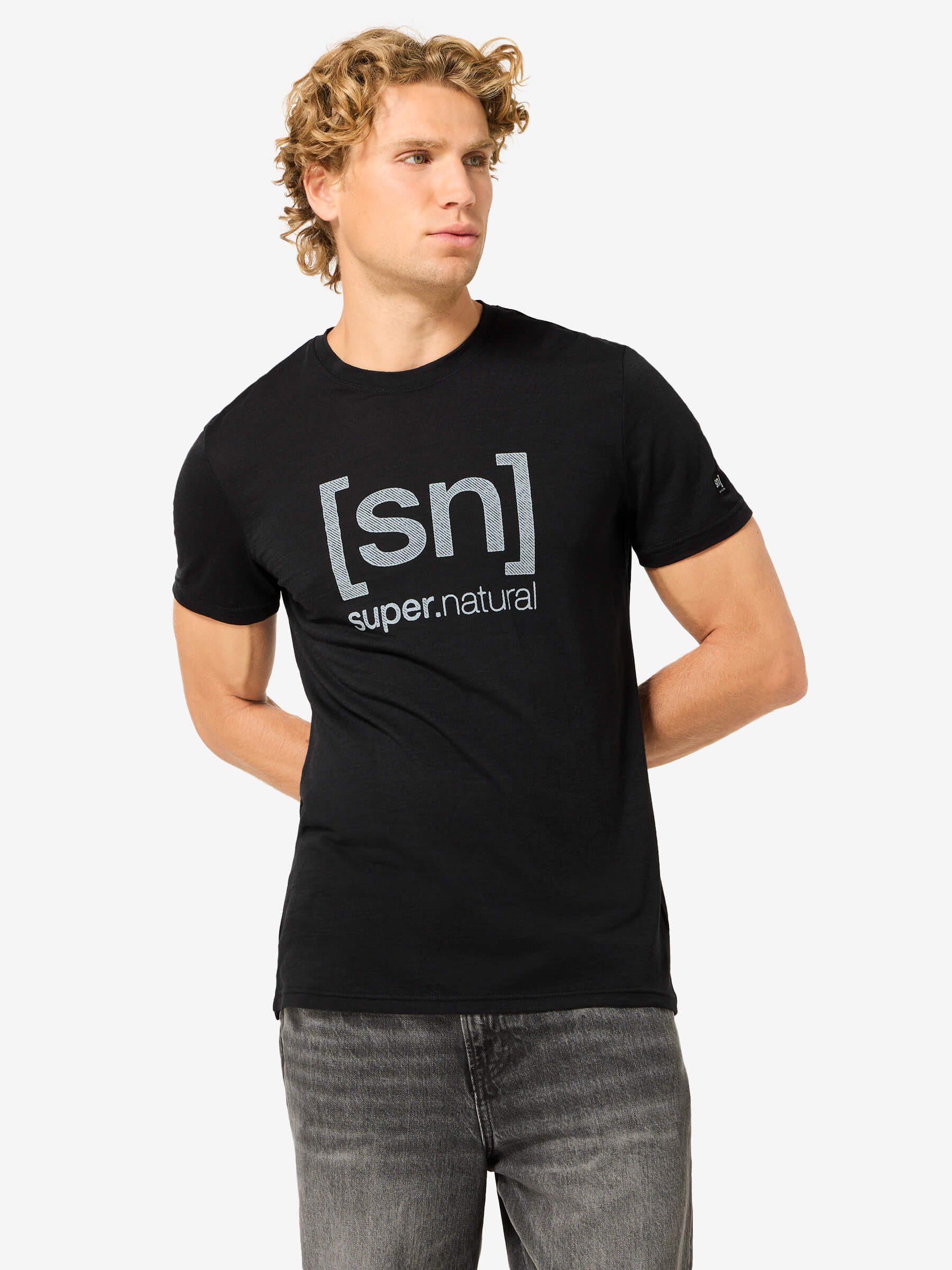 SUPER.NATURAL T-Shirt für Herren,Merino M DENIM LOGO TEE modern, atmungsaktiv