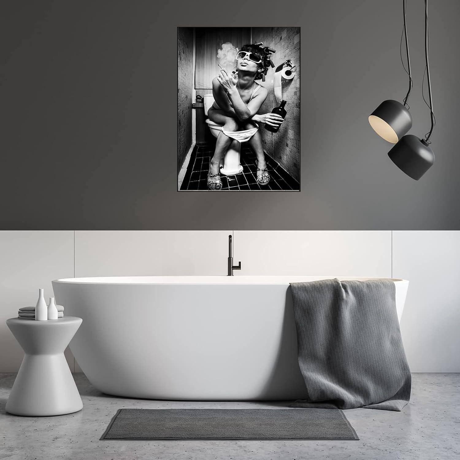 Leinwandbild Modische Schwarz-Weiß Leinwandbilder Set Badezimmer Deko (2er-Set