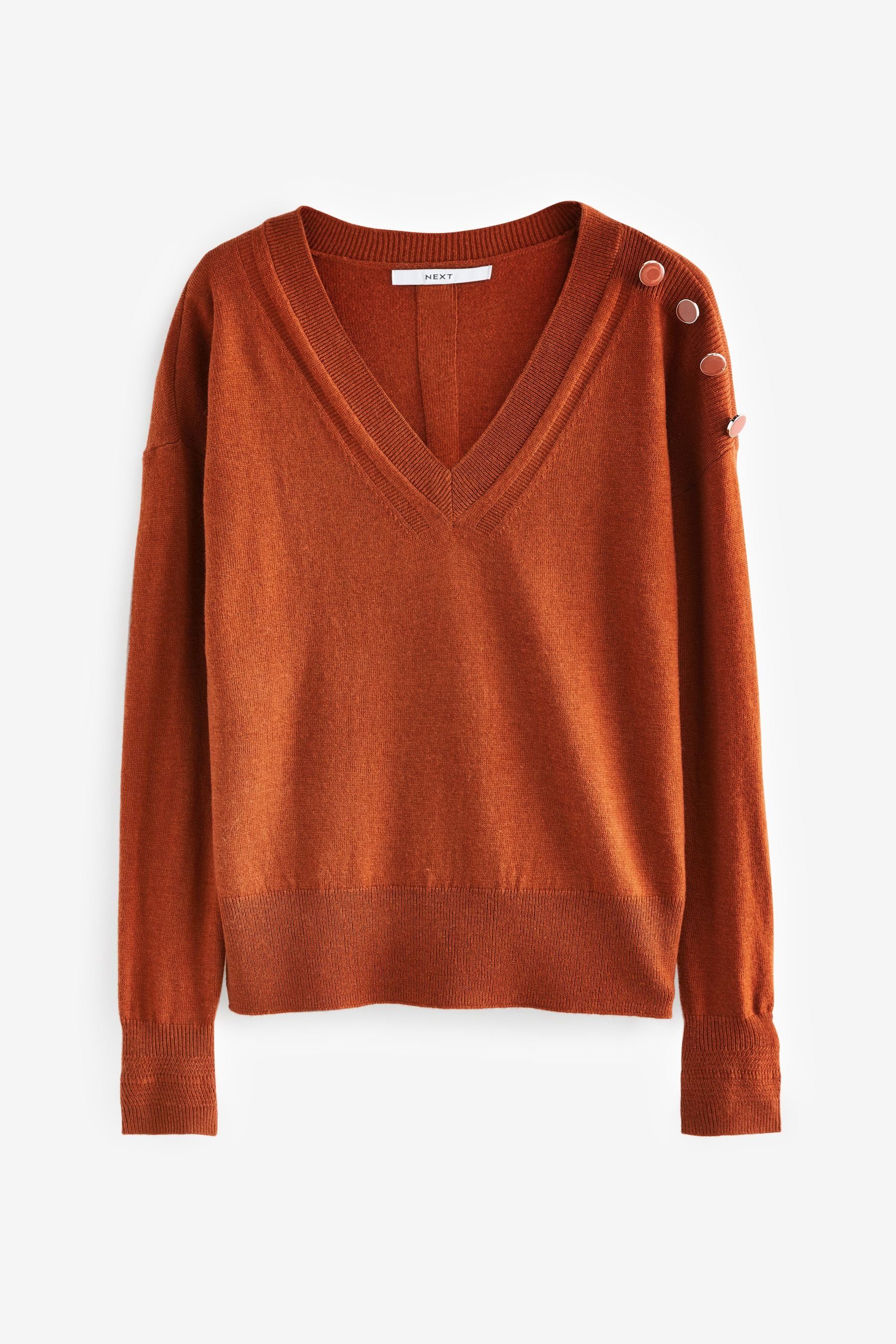 Next V-Ausschnitt-Pullover Pullover mit V-Ausschnitt Knöpfen und Brown Rust (1-tlg)