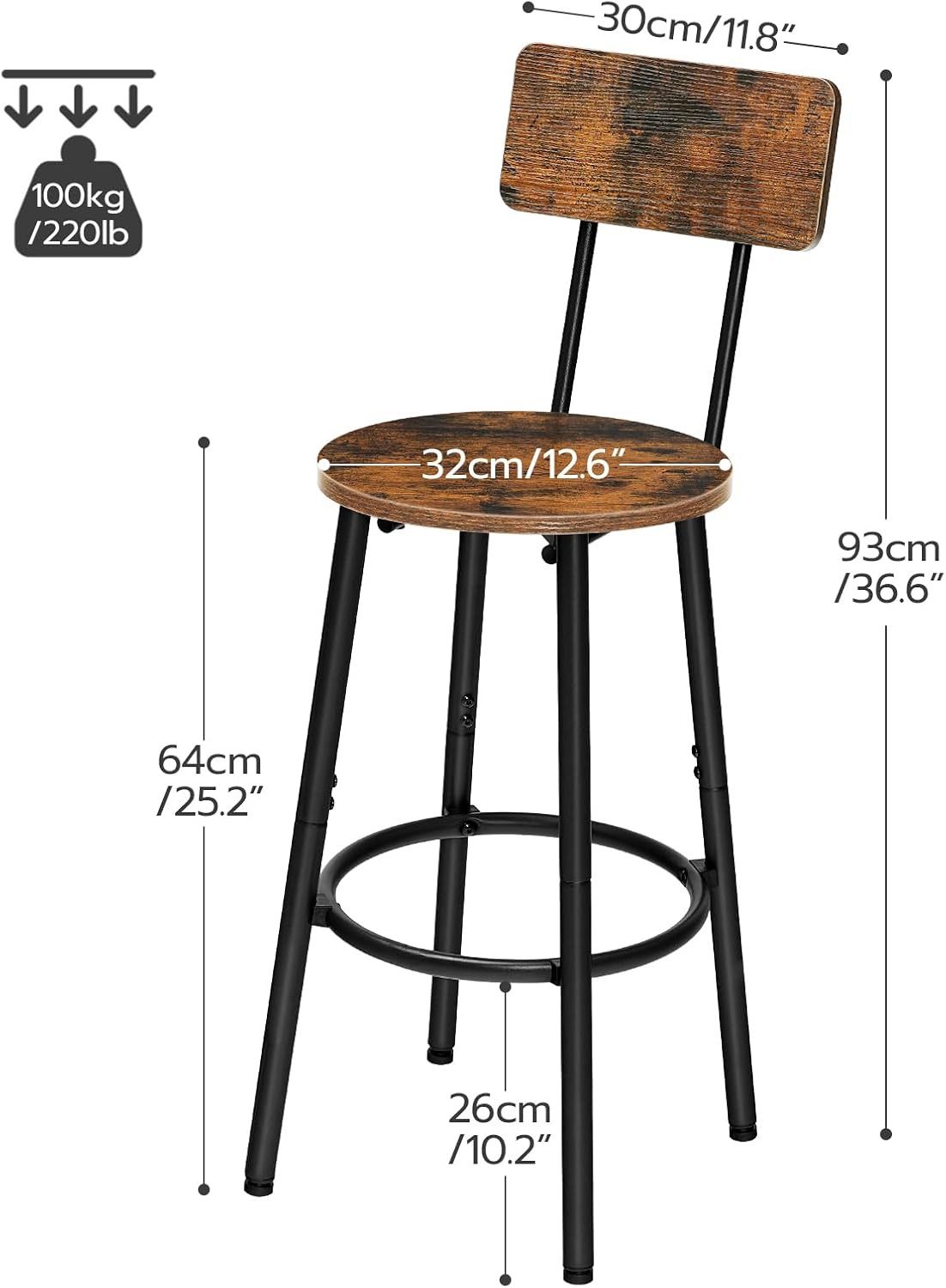 Hoobro Barhocker (Küchenhocker mit Rückenlehne, Tresenhocker Industrial), Küchenstuhl mit Fußstütze, für Küche, Wohnzimmer, Bar
