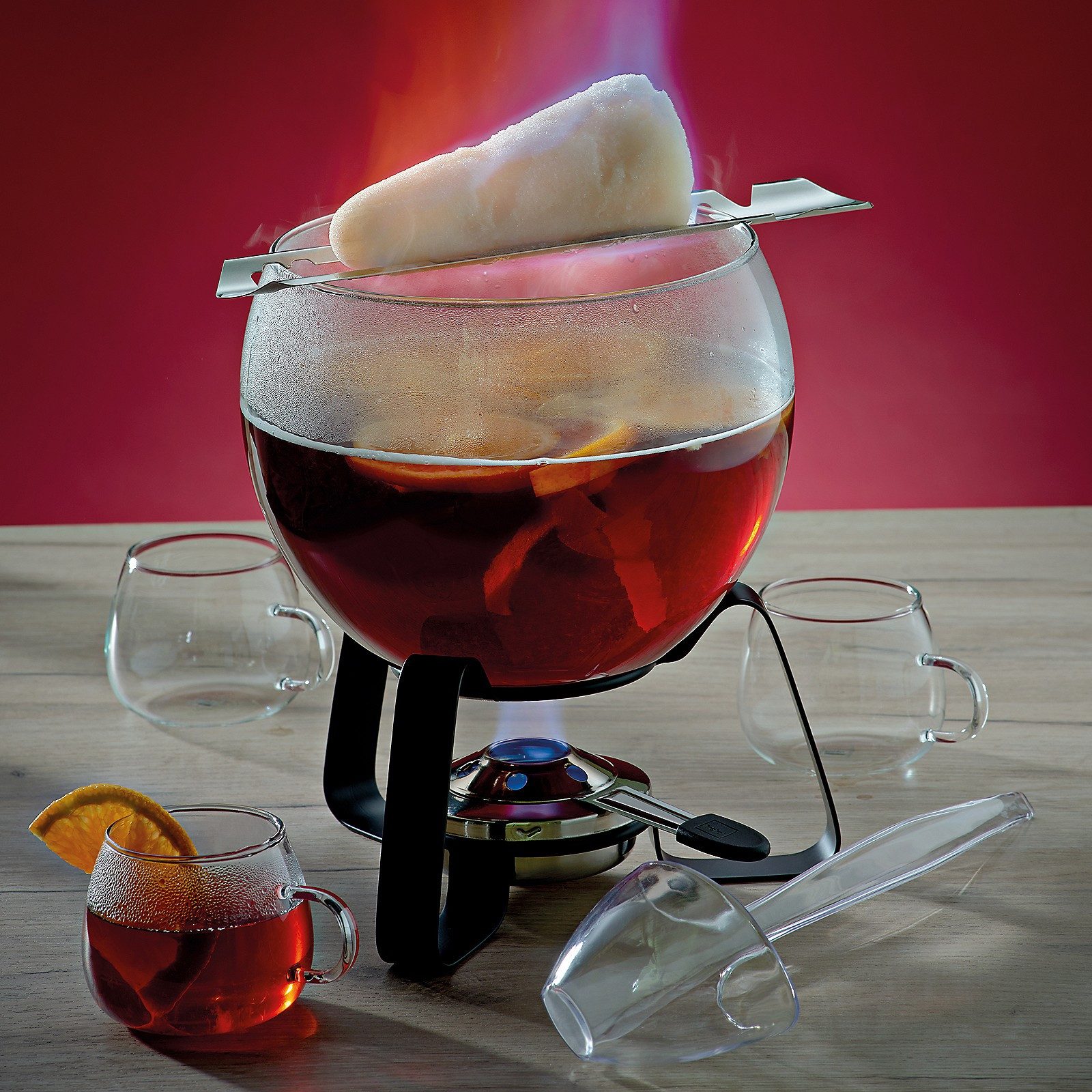 kela Bowle-Set Juntos, Feuerzangenbowle 11-tlg hitzebeständiges Glas inkl Rechaud & 6 Gläser