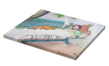 Posterlounge Leinwandbild Carl Larsson, Auf einer Bank liegende Frau, Wohnzimmer Landhausstil Malerei
