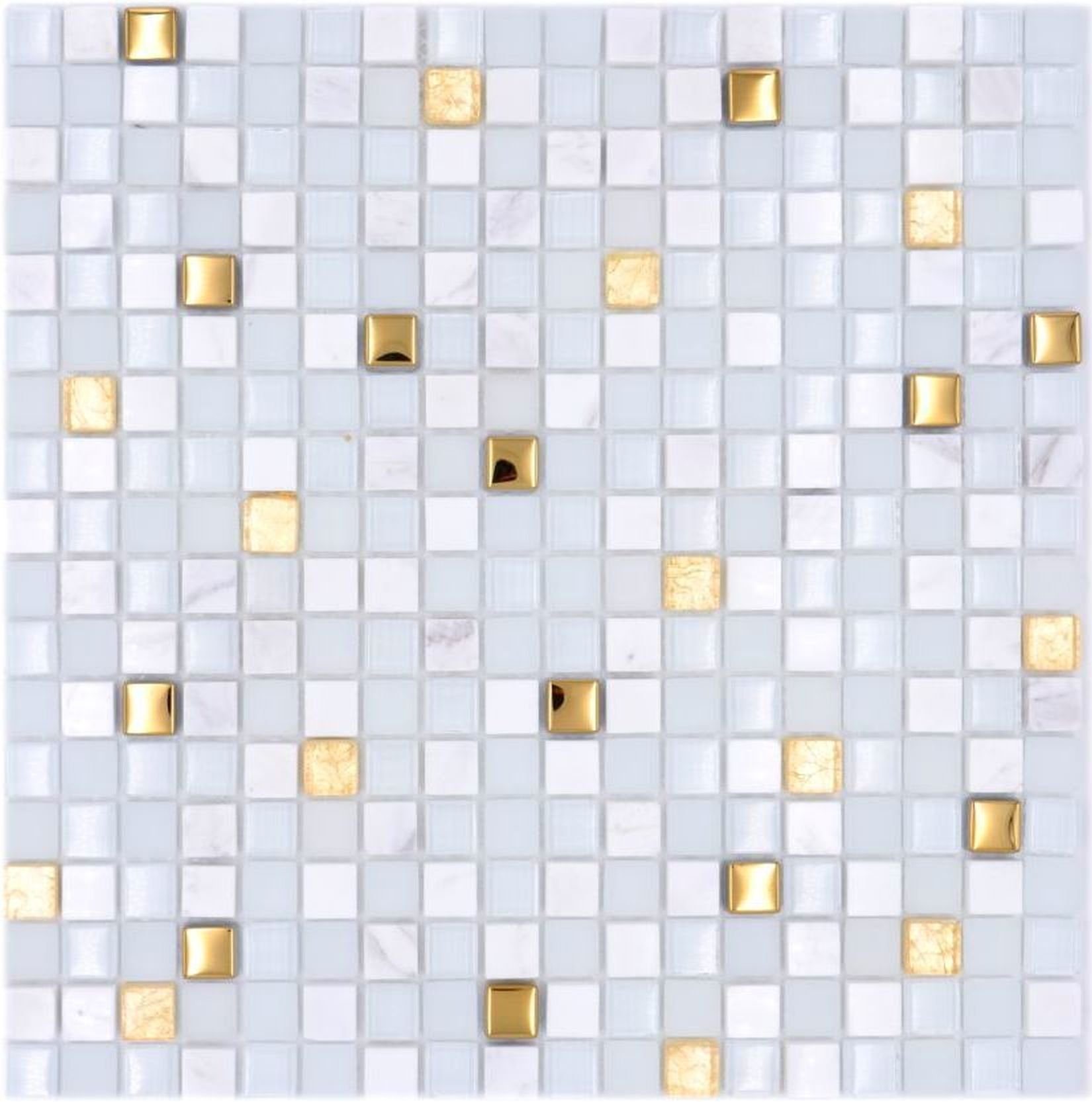 Mosani Mosaikfliesen Glasmosaik Naturstein Mosaikfliese weiß gold