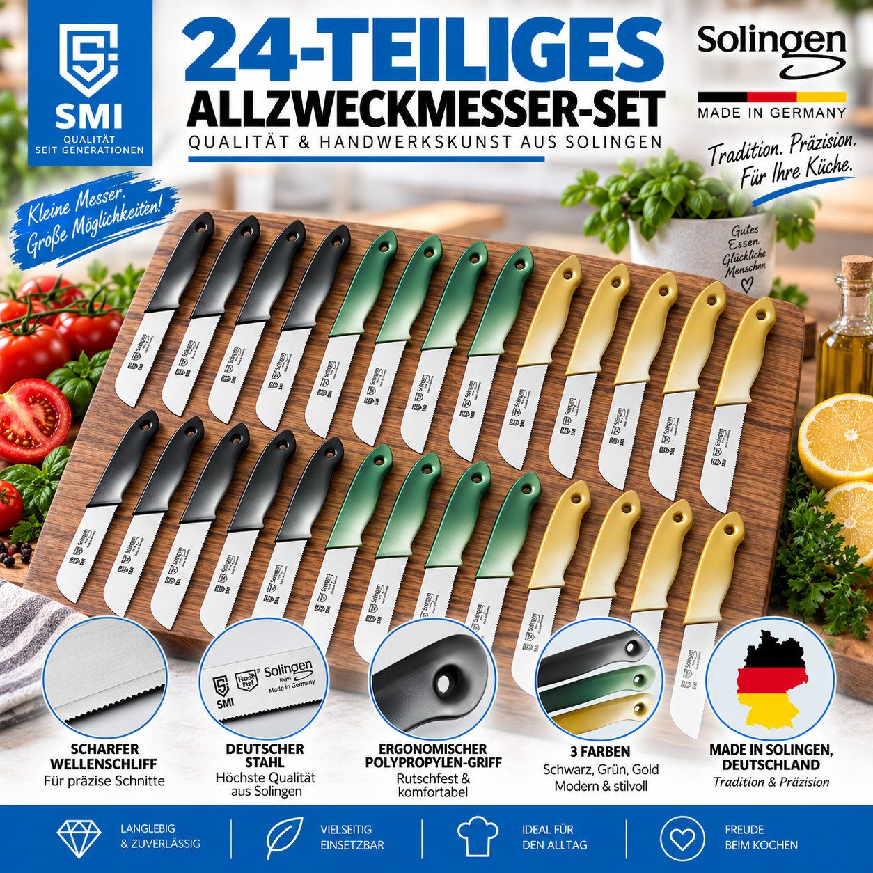 SMI Obstmesser 24-tlg Solingen Gemüsemesser Schälmesser Wellenschliff Küchenmesser – Bild 3 von 5