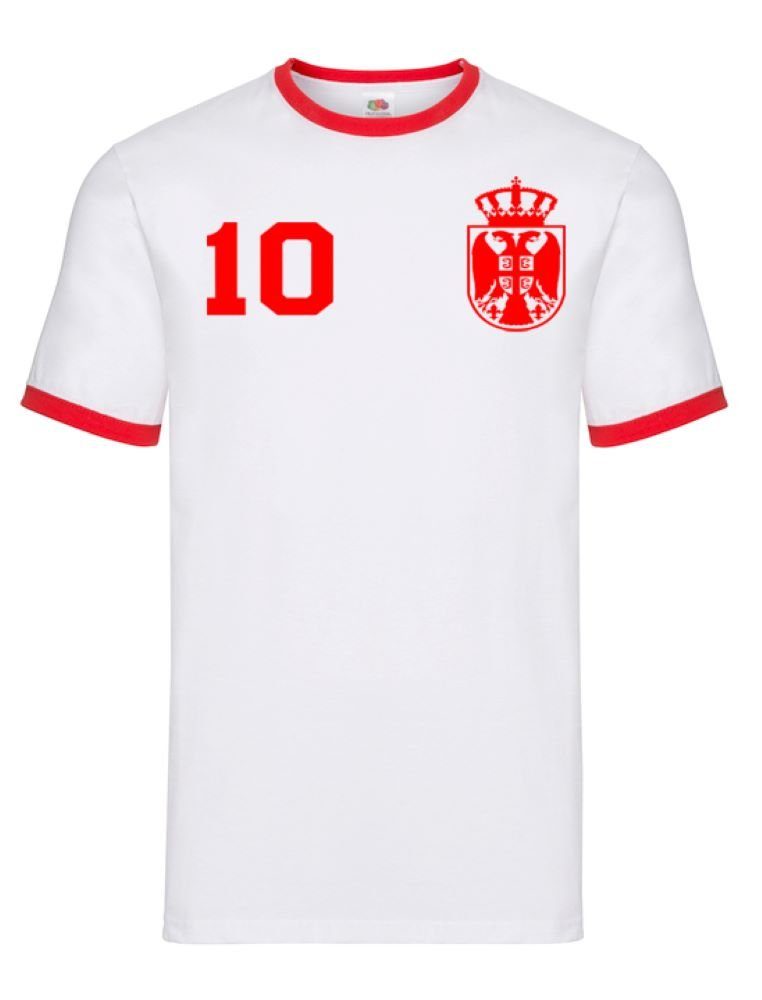 & Serbia Serbien T-Shirt Sport Herren Blondie Rot/Weiss Europa Trikot WM Meister Fußball EM Brownie